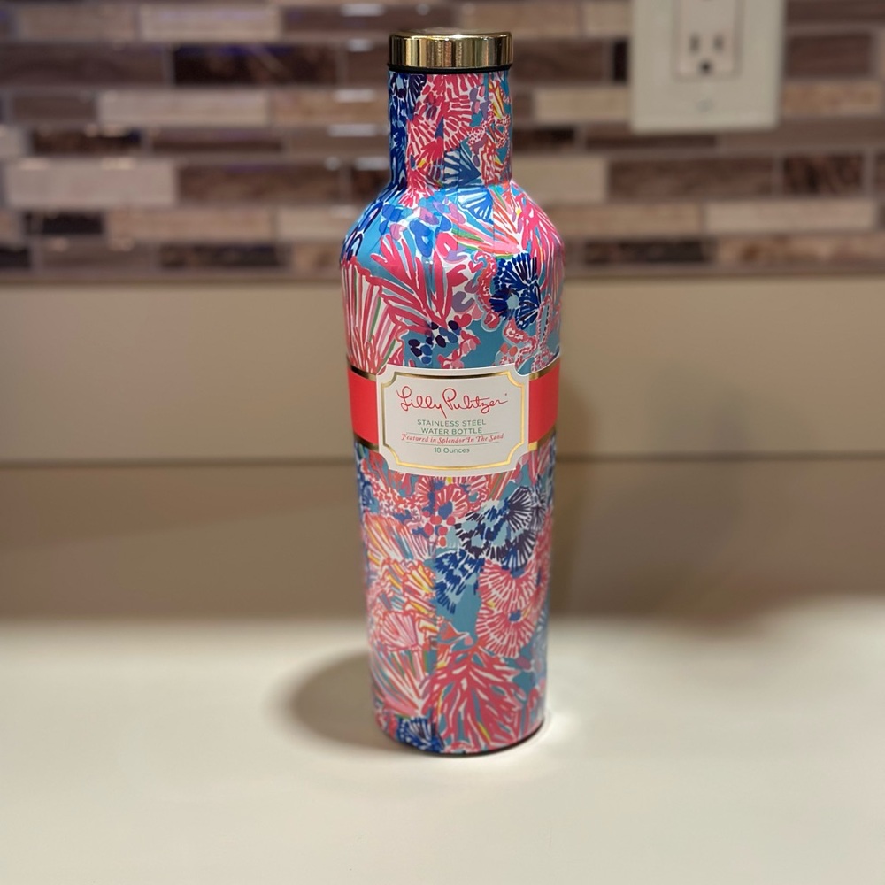Lilly Pulitzer Pink & Blue Floral Stainless Steel Water Bottle NWT